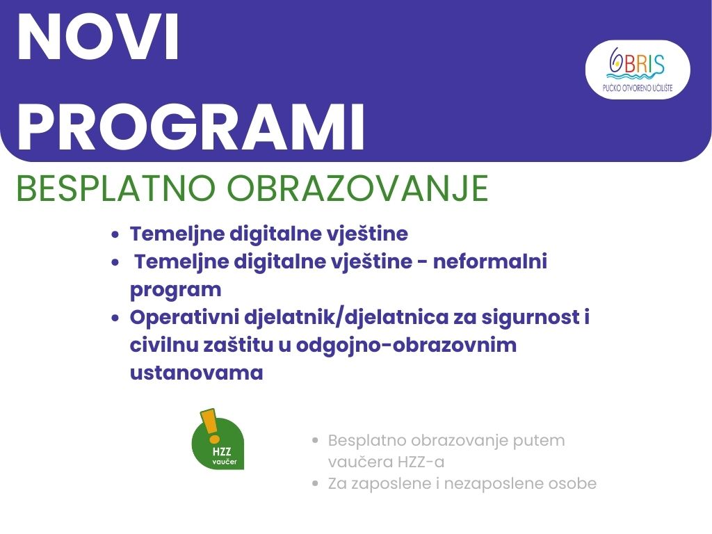 NOVI PROGRAMI - besplatno obrazovanje uz HZZ vaučere